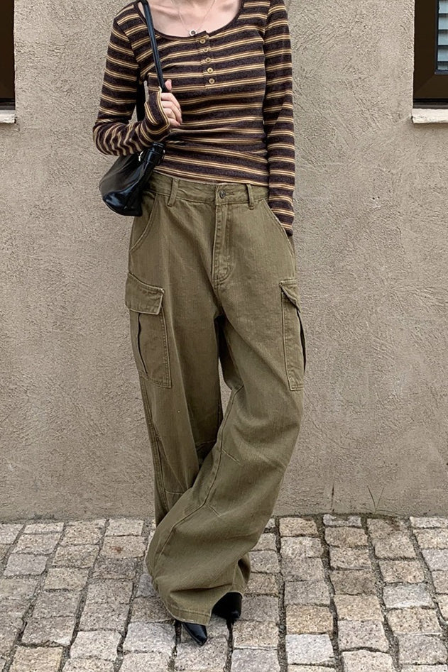 Strukturierte Cargo-Stiefelhose Freizeitjeans