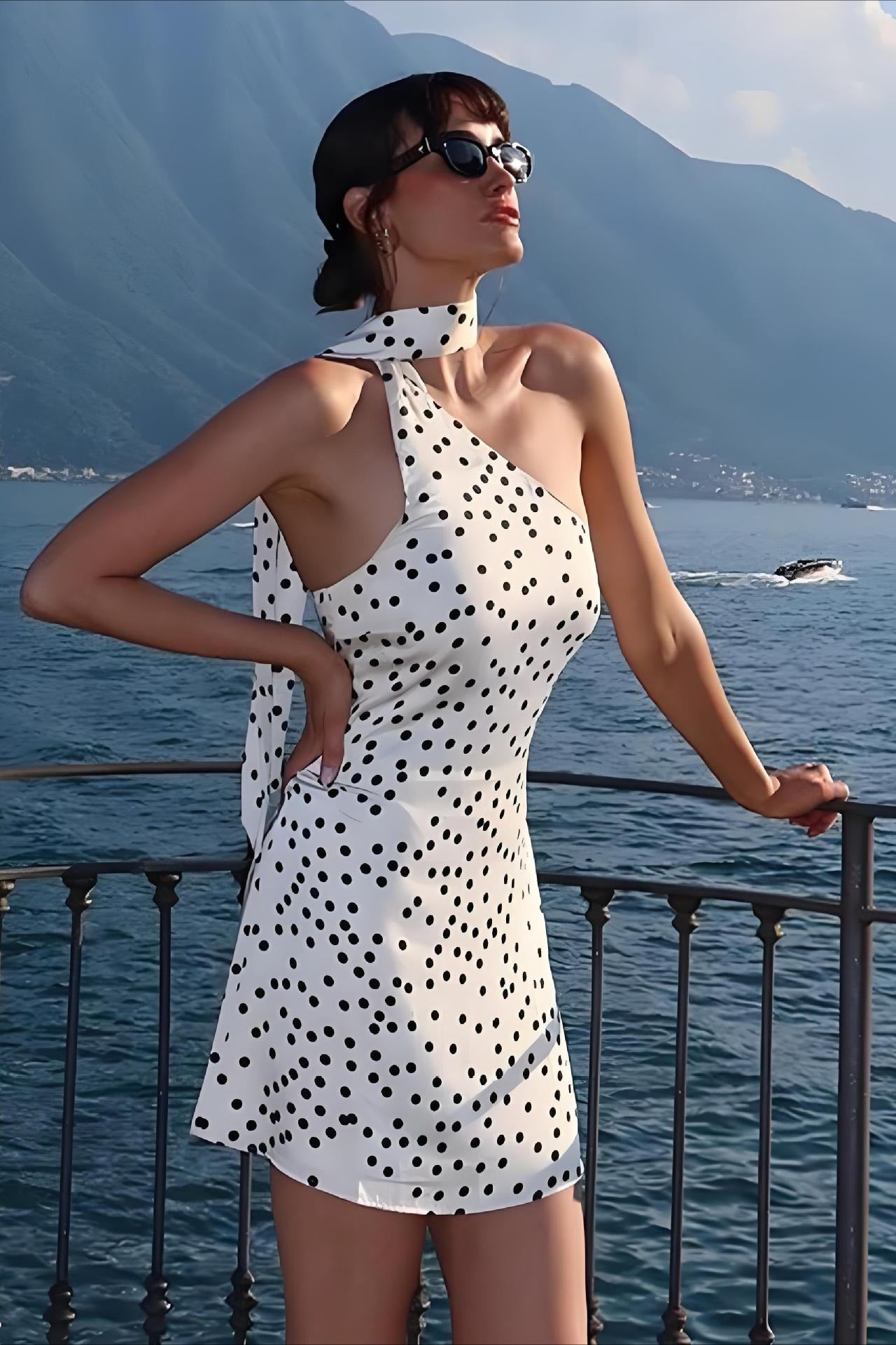 Punkte Neckholder Enganliegendes Minikleid