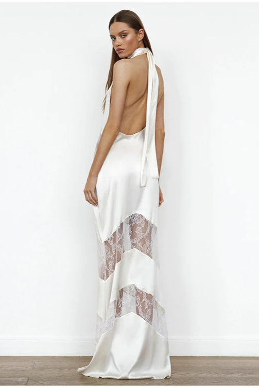 Vintage-Spitzenlangabendkleid im Boho-Stil