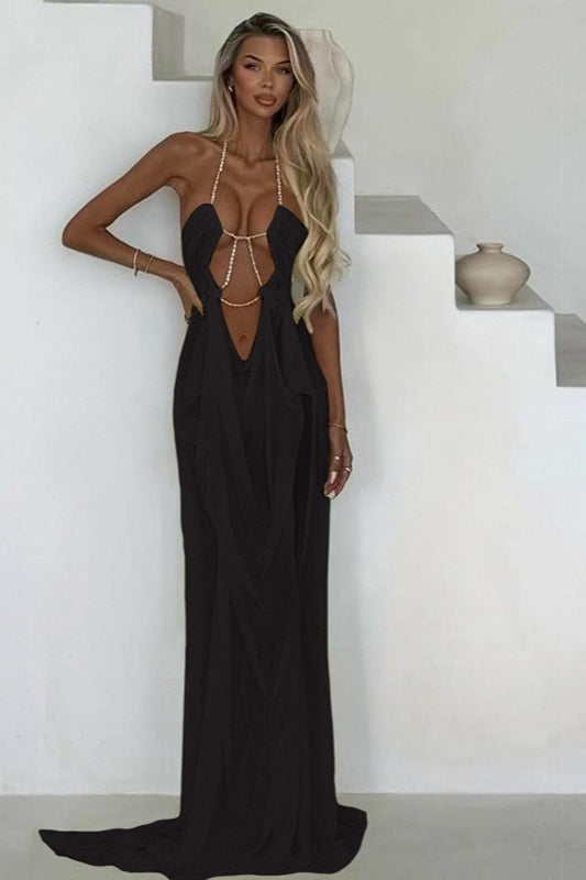 Irregular Sheer Tulle Patchwork Metal Decorative Prom Dress