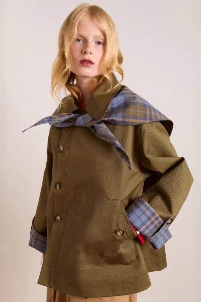 Plaid Color Block Mori Girl Loose Slant Front Jacket
