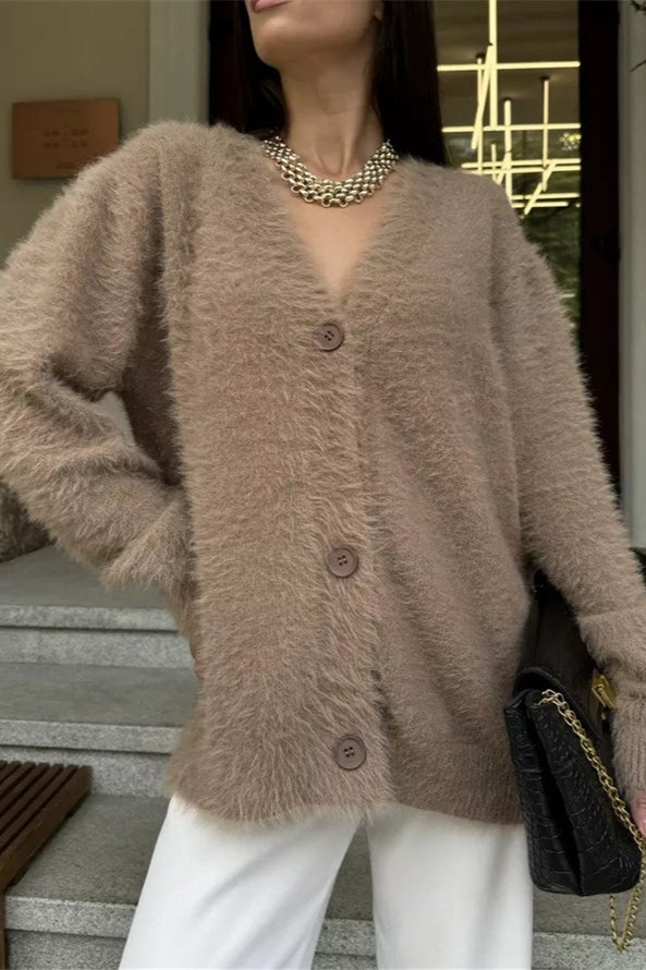 Weicher V-Ausschnitt-Strickjacke