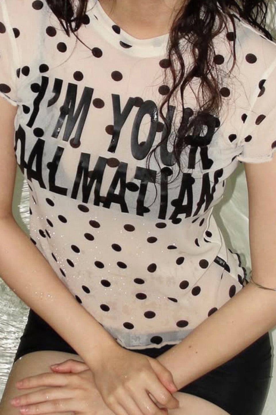 Mesh Polka Dot Letter Print Blouse