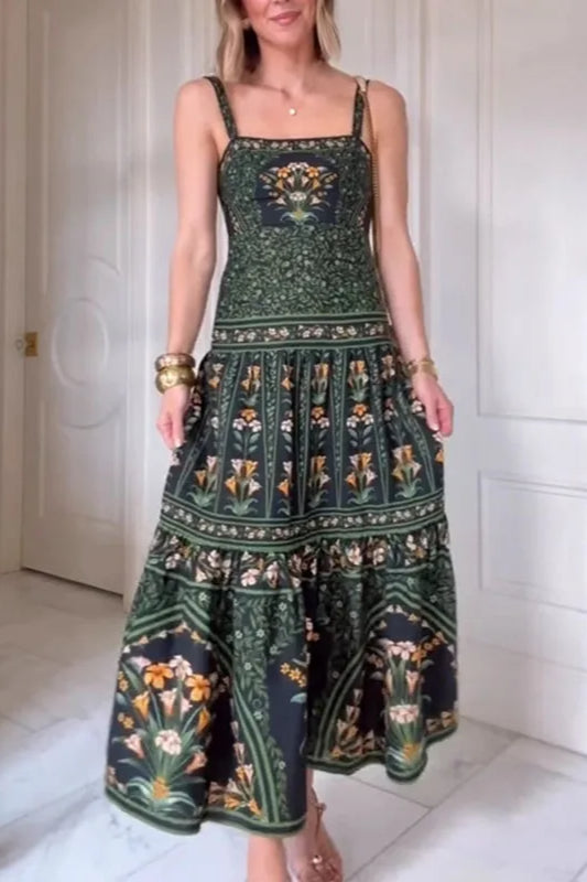 Abito Boho a Linea A con Stampa Vintage Etnica