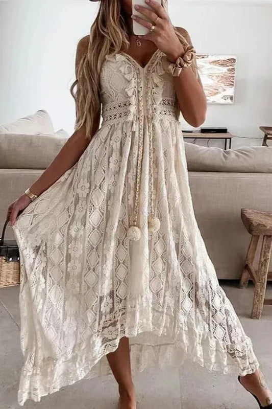 Vestido floral de verano nuevo con escote en V y tirantes de encaje