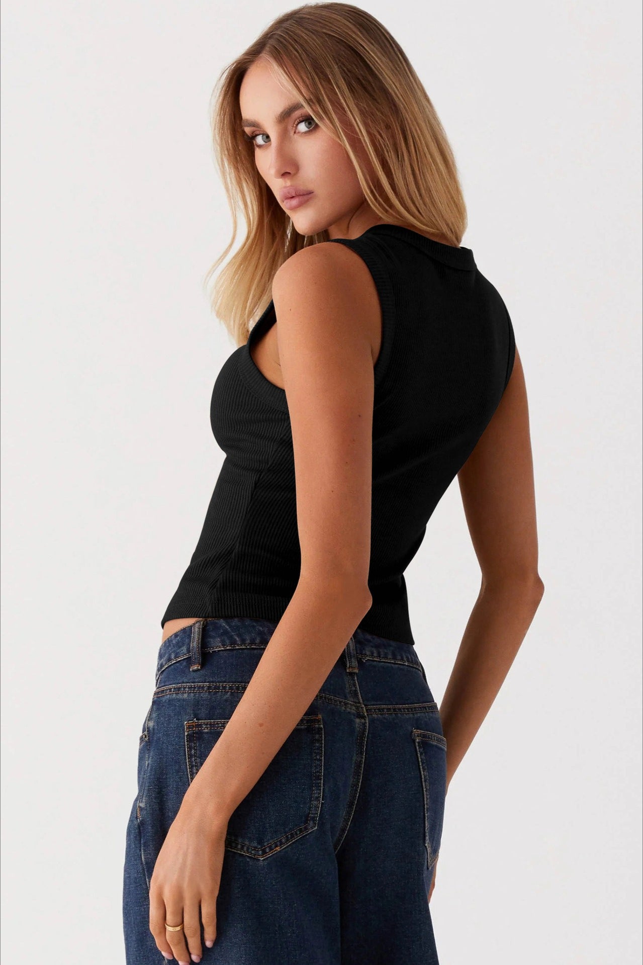 Rundhalsausschnitt Ärmelloses Strickoberteil