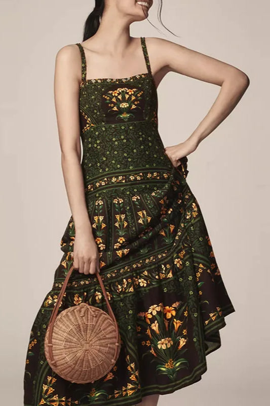 Abito Boho a Linea A con Stampa Vintage Etnica