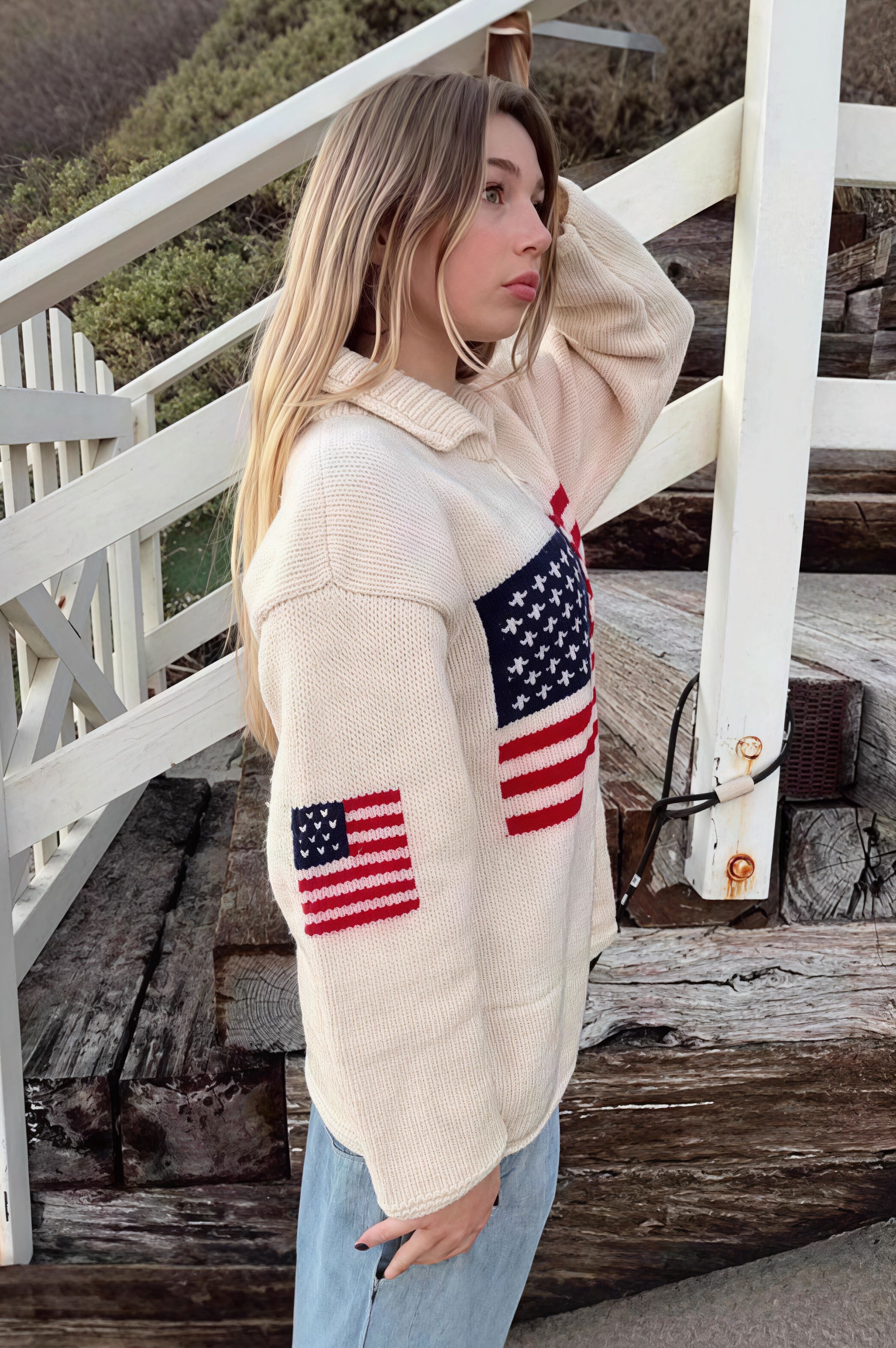 Warm Flag Print Stylish Knit Cardigan