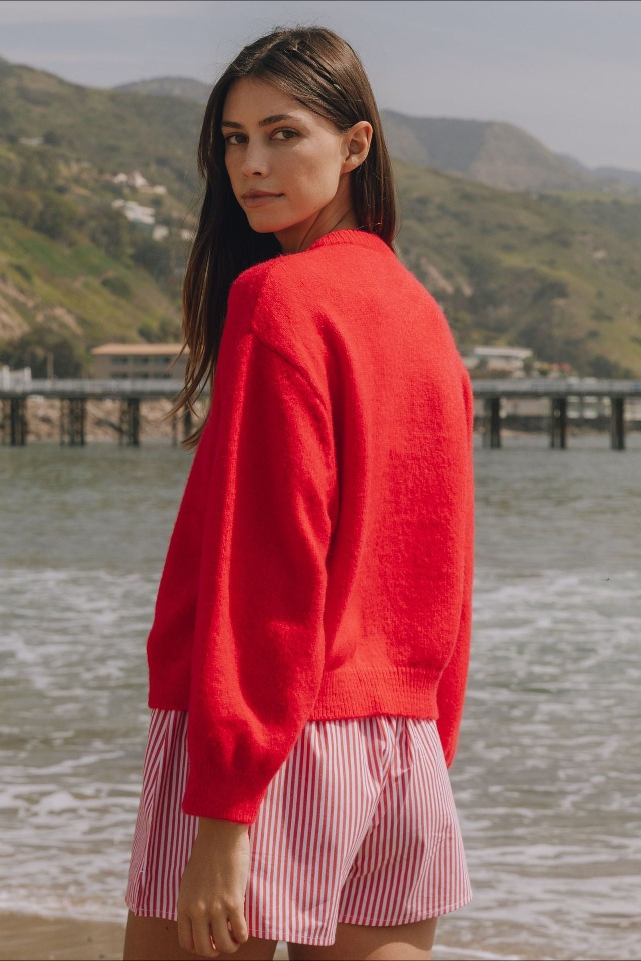 Cardigan tricoté à manches longues boutonné uni décontracté