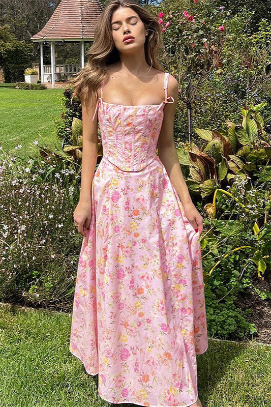 Vestido dulce floral con tubo de espina de pescado combinado