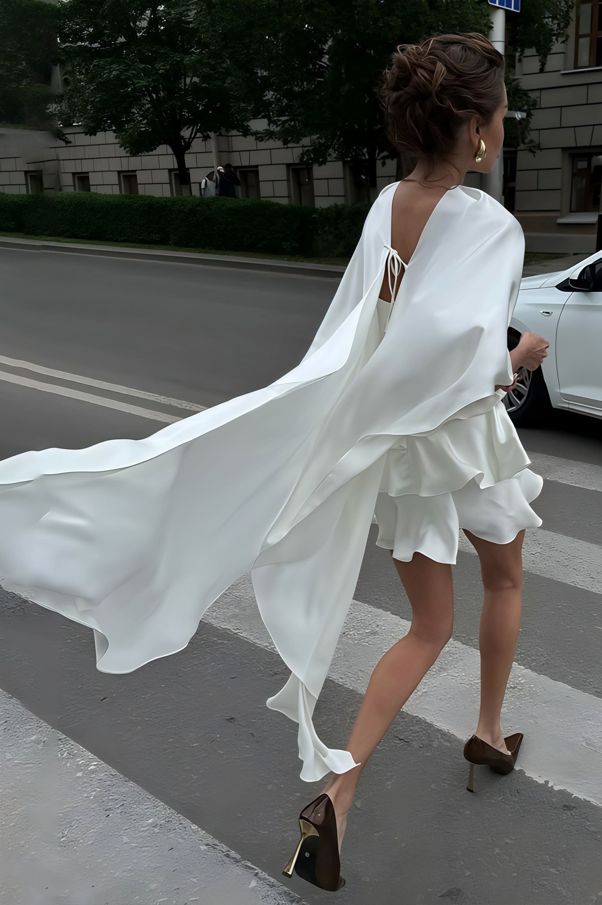 Šaty mini s volánky, saténový šálový top