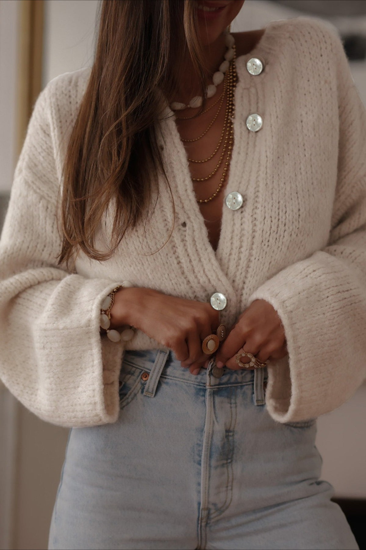 Elegant Solid Single Breasted Knit Cardigan
