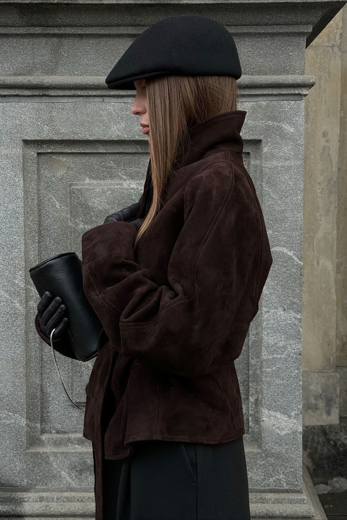 Giacca vintage in pelle scamosciata a maniche lunghe