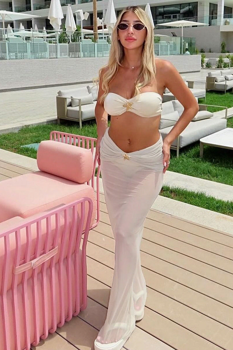 Bikini séduisant avec jupe de plage ensemble de bain trois pièces