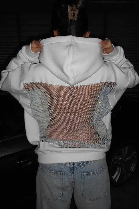 Sweat à capuche décontracté sportif à manches longues avec empiècement en maille