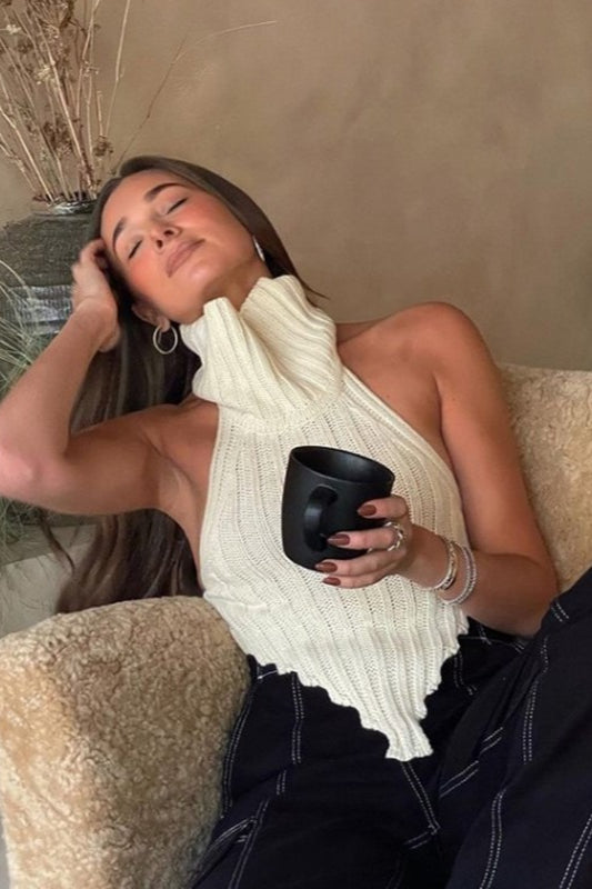 Asymmetrical Backless Knit Top