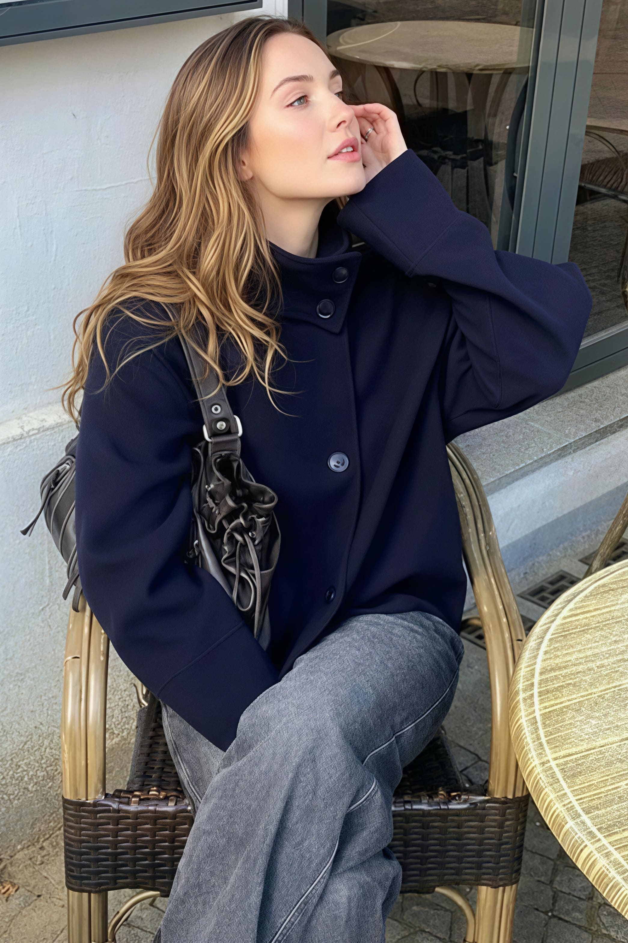 Chic Solid Wool Button High Collar Coat