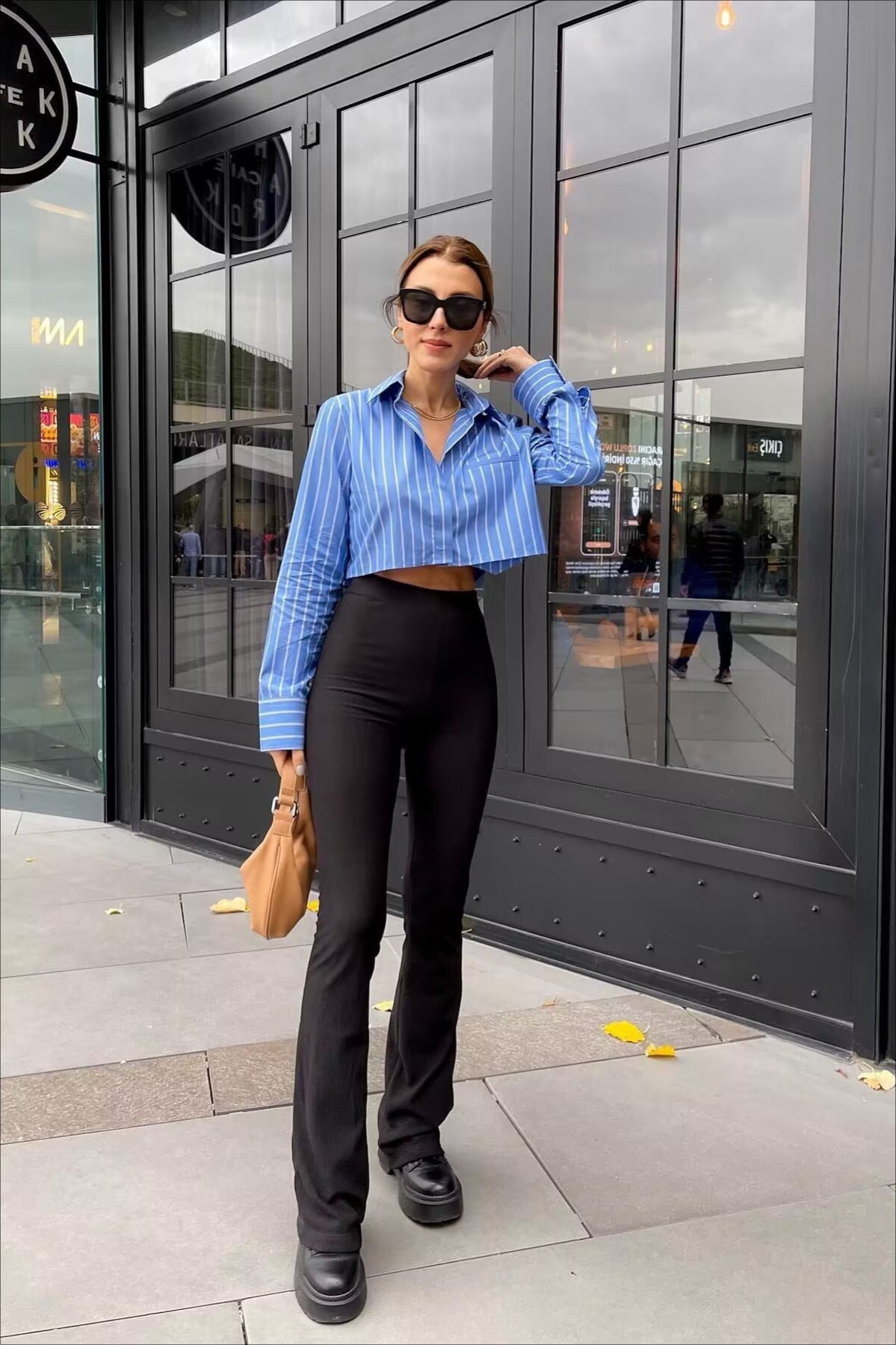 Striped Long Sleeve Loose Short Shirt Blouse