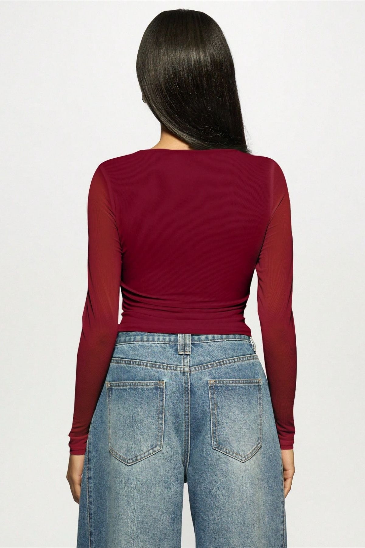 Camiseta de Manga Longa Chique com Duas Camadas de Tule e Strass