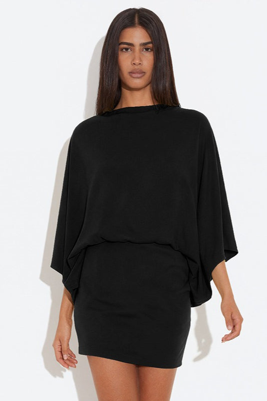 Chic Back Deep V Cowl Neck Loose Mini Dress