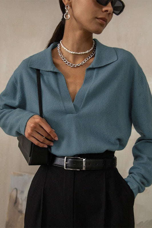 French-Style Lapel Knit Sweater