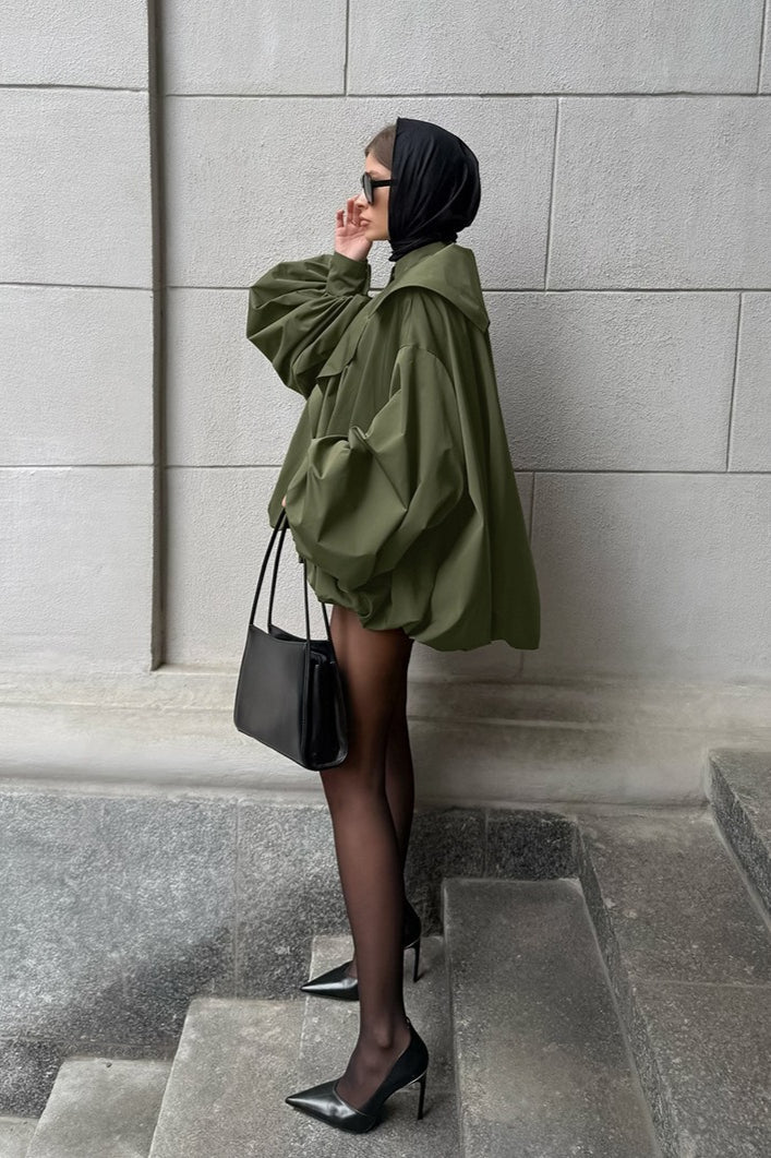 Retro zelený jedinečný nadměrný úzký falešný dvoudílný trenčkot