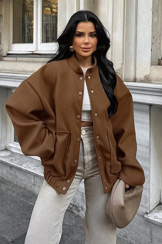 Thick Wool Brown Elastic Hem Coat