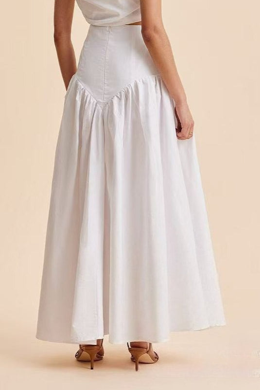 Stylská bílá maxi sukně s vysokým pasem a knoflíkovou záplatou
