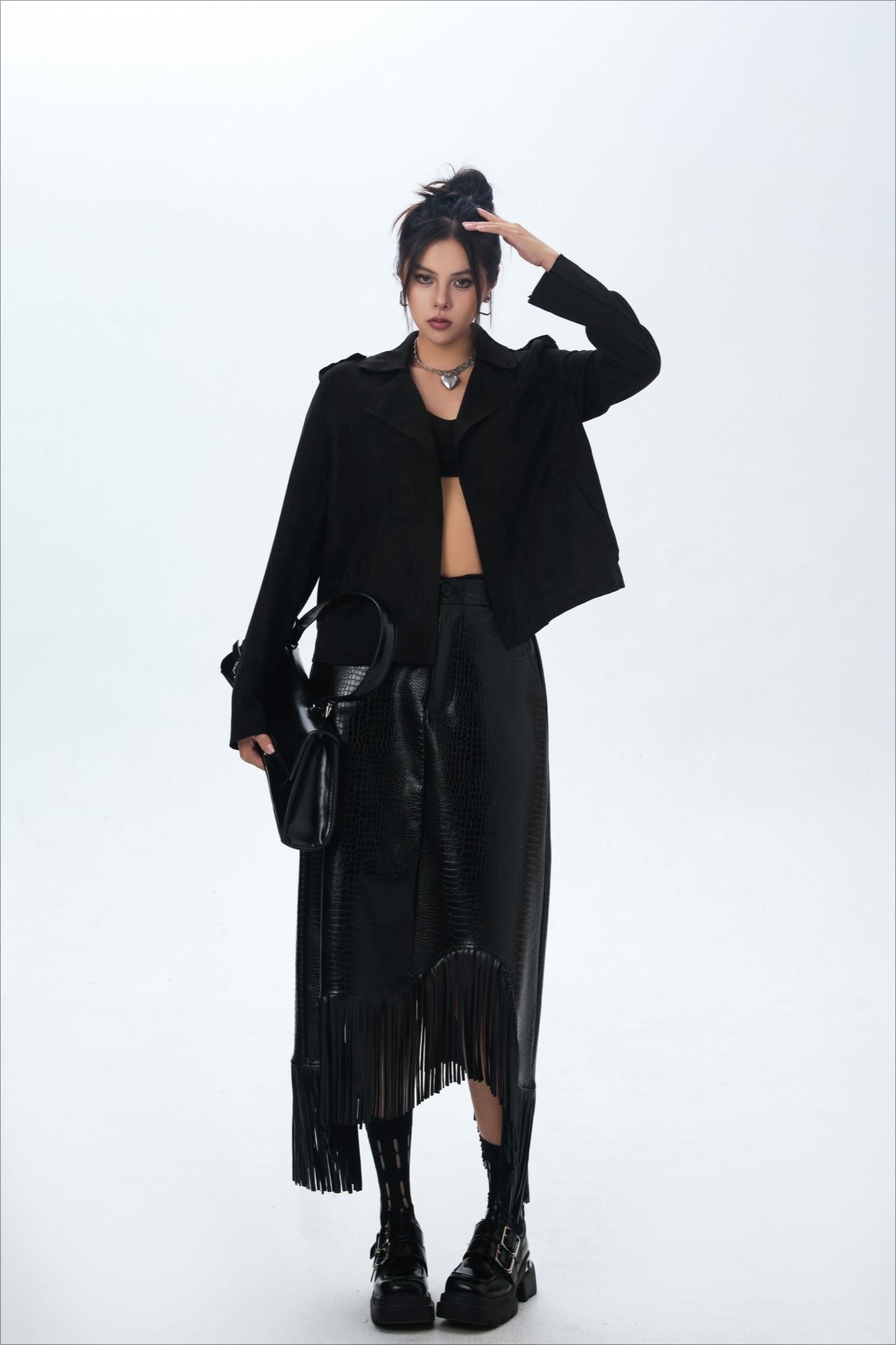 Veste motard en daim à ouverture avant