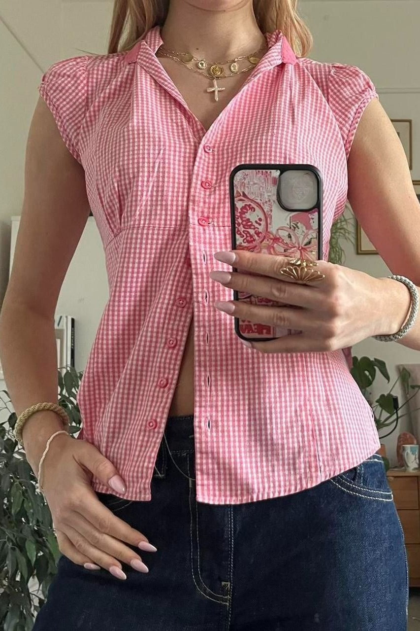 Blusa Versátil Xadrez Vermelho e Branco