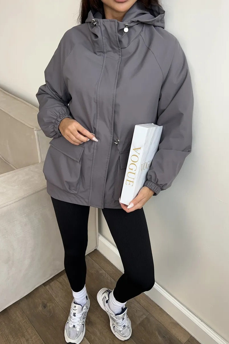 Waterproof Hooded Drawstring Loose Casual Outdoor Hiking Jacket