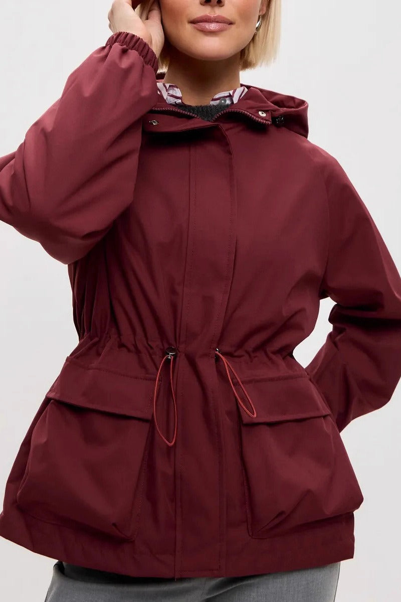 Waterproof Hooded Drawstring Loose Casual Outdoor Hiking Jacket