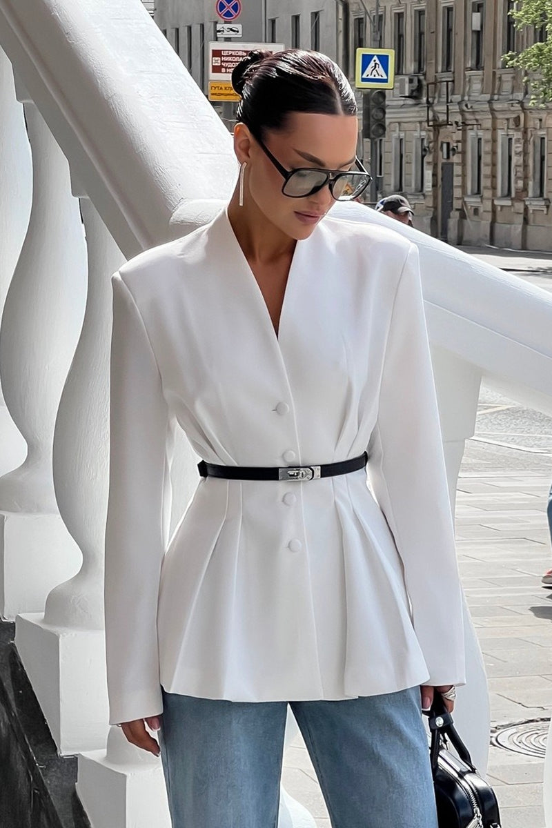 V Neck Waist Detail Blazer