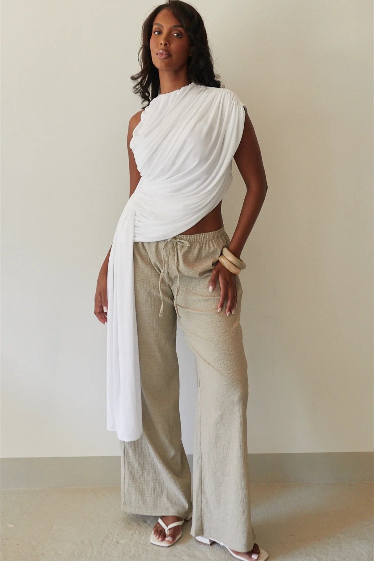 Chic Irregular Solid Ruched Sleeveless Blouse
