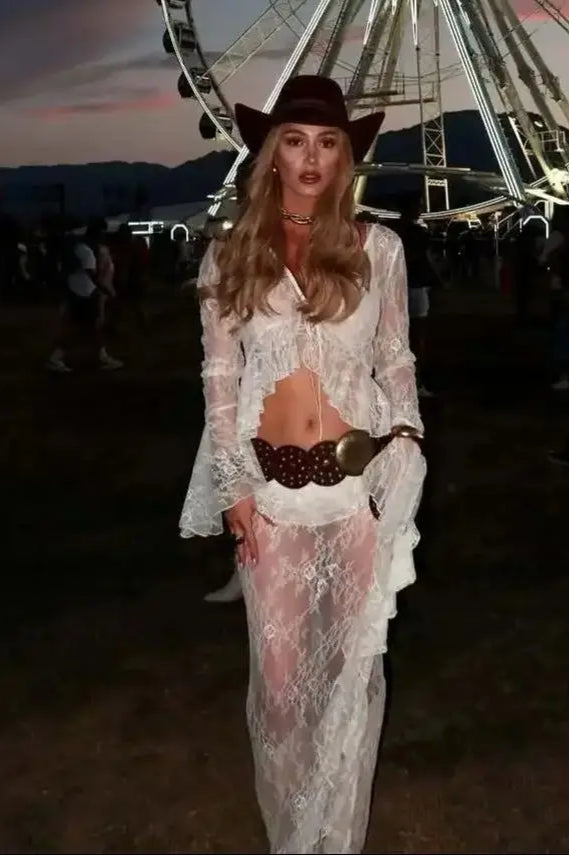 Vestido bohemio de dos piezas con encaje transparente
