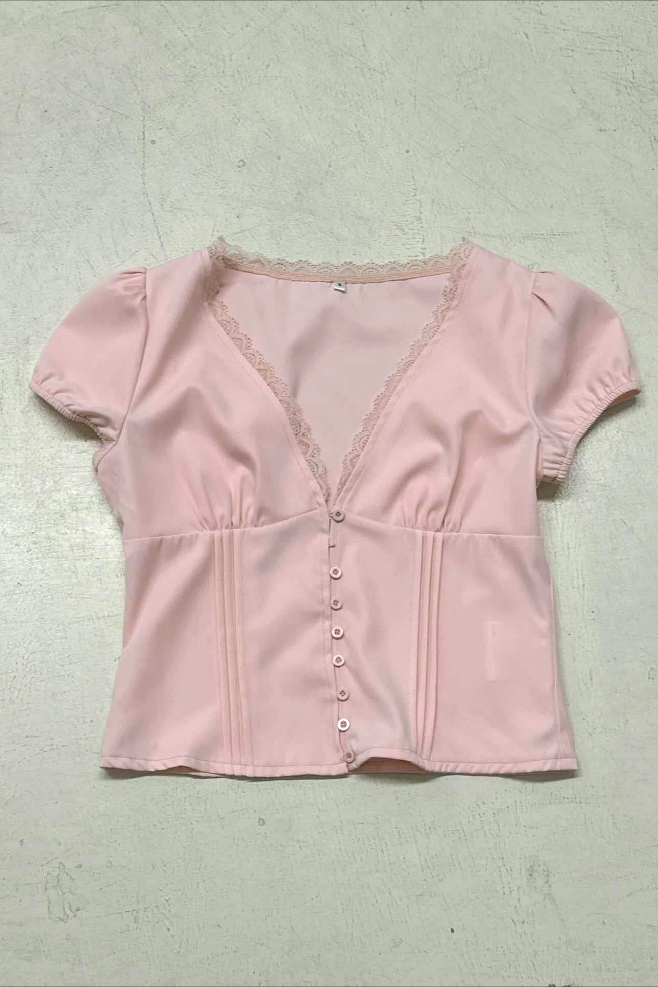 Lace Patchwork V Neck Puff Sleeve Blouse