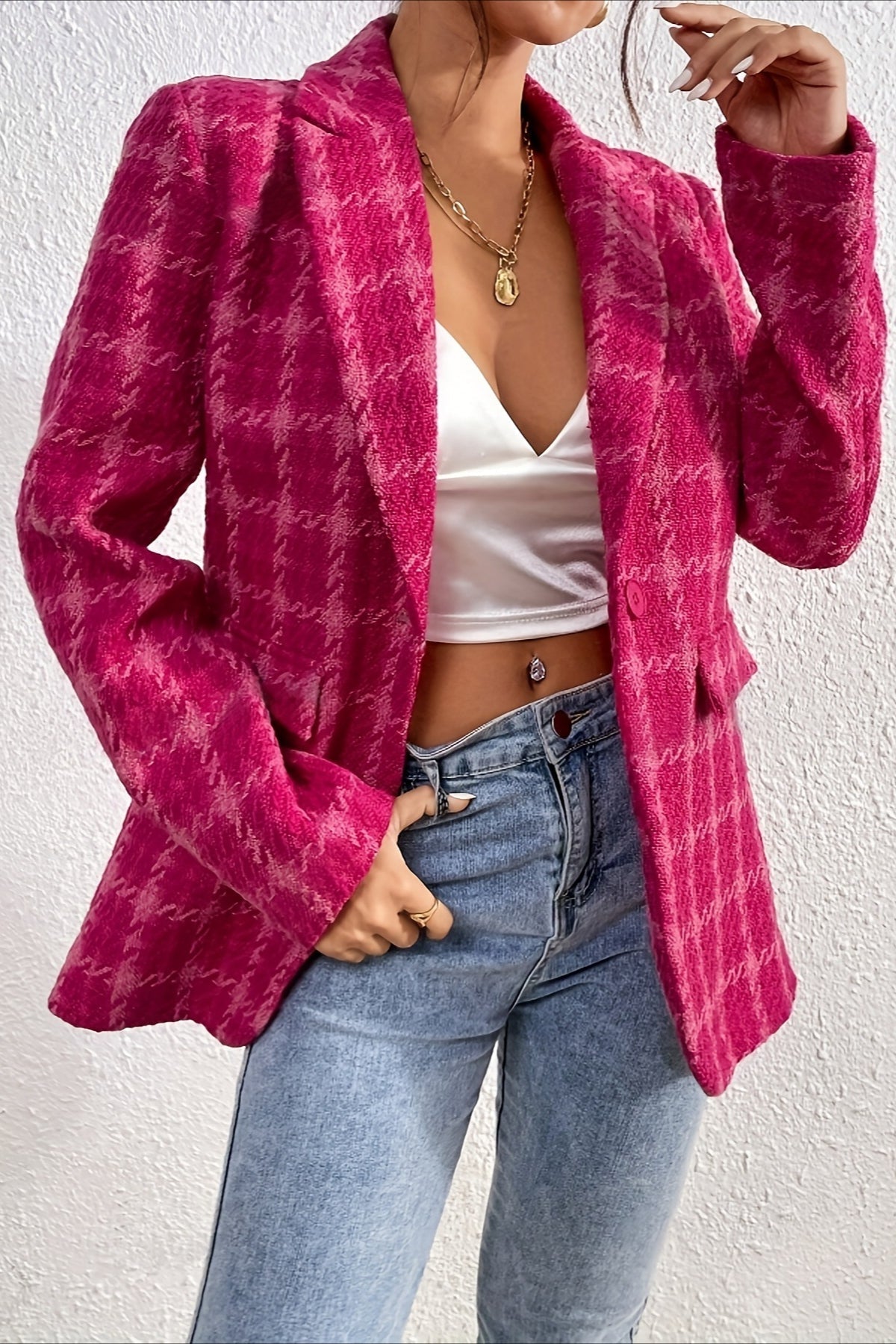 Red Plaid Elegant Blazer Coat