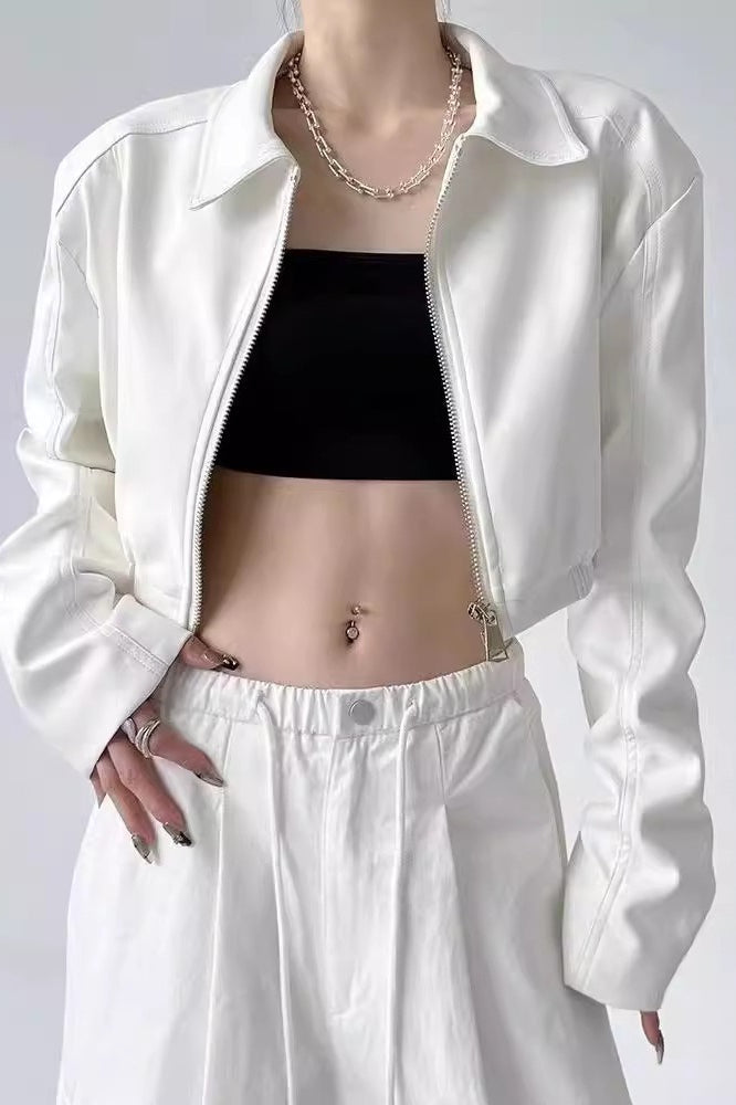 Veste courte de motard à col rabattu