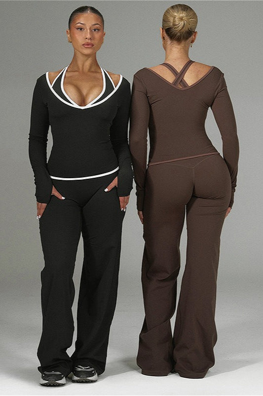 Farbblock Freizeit Schlank Dreiteiliges Set