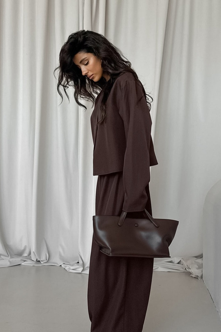 Solid V-neck Cardigan Tapered Two Piece Set