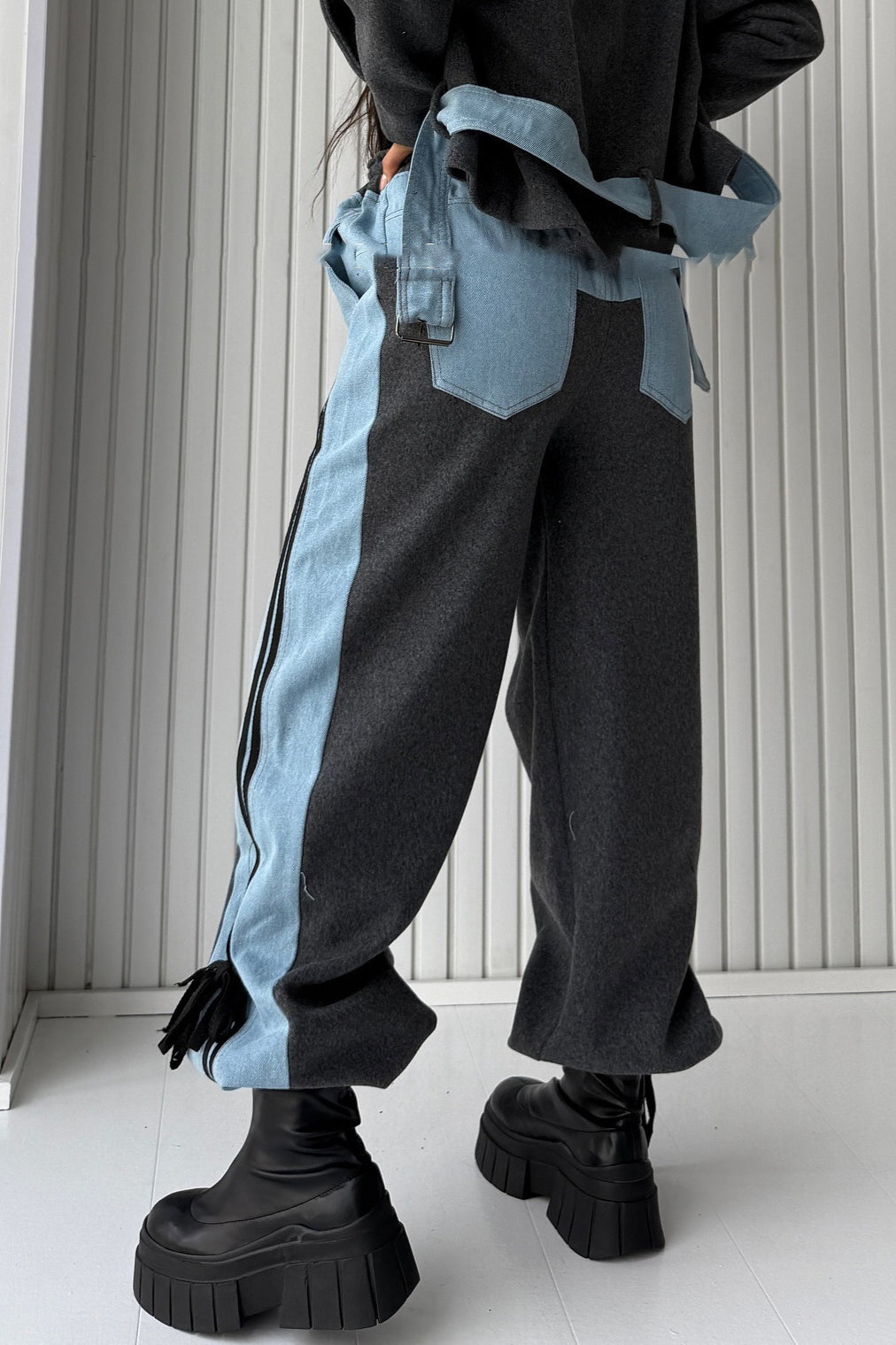 Workwear Stripe Panel Casual Straight Leg Pants