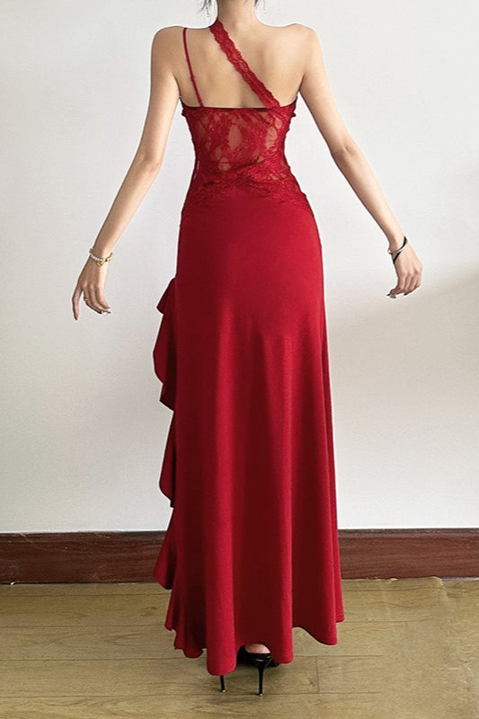 Streetwear Irregular Lace Patch Sheer Mini Dress