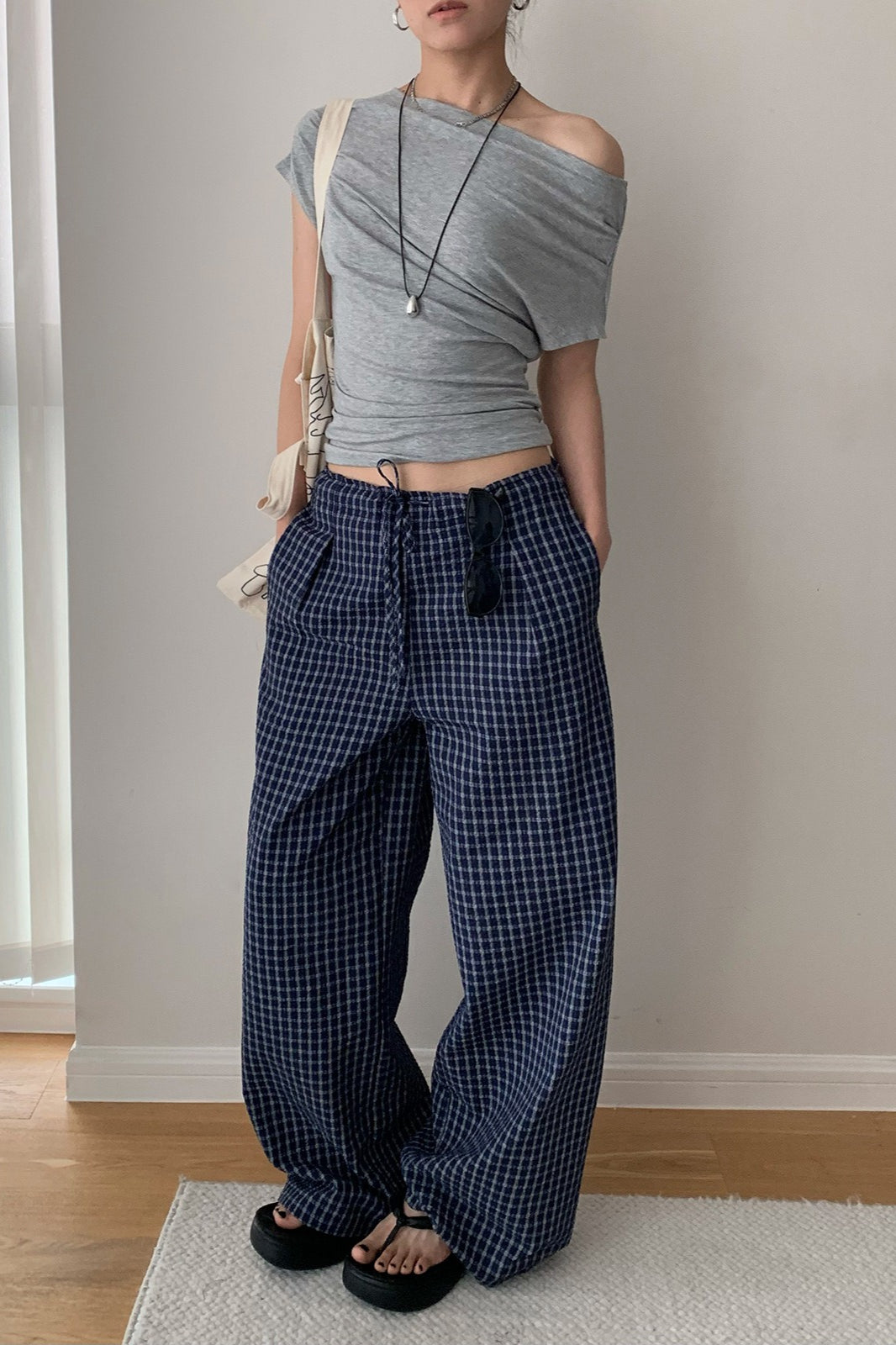 Loose Fit Checkered Casual Pants