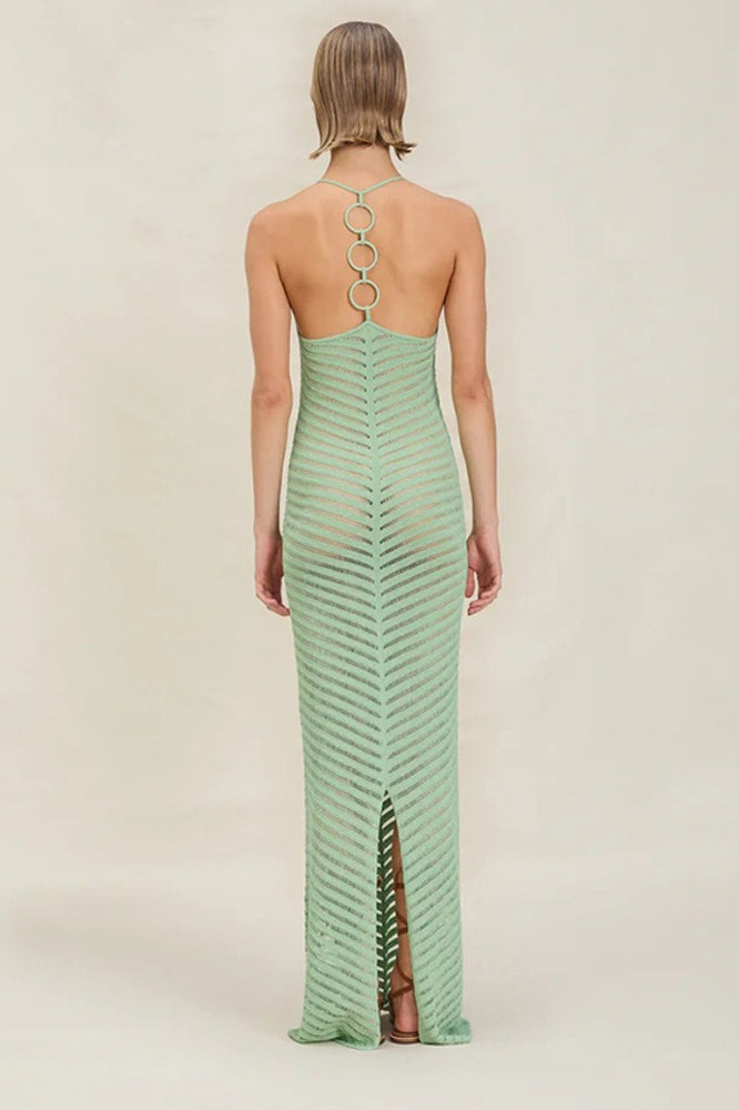 Vestido ajustado de punto con cuerpo hueco y cintura alta estilo bohemio