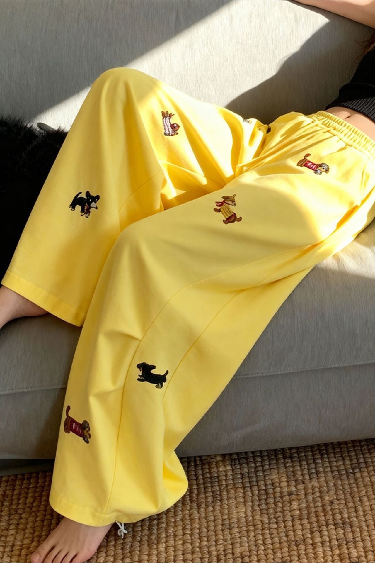 Straßenstil bestickte weite Hose