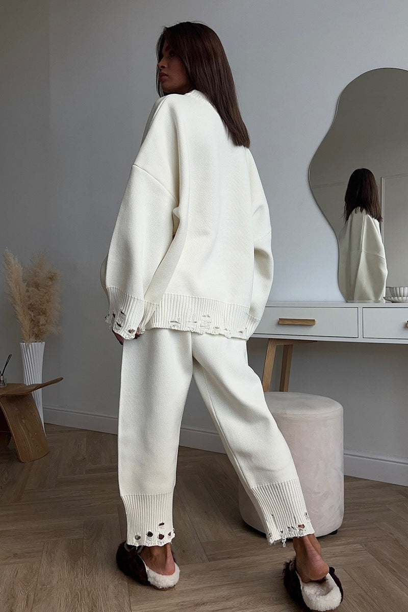 Solider grob gestrickter Pullover mit Rundhalsausschnitt, zweiteiliges Set