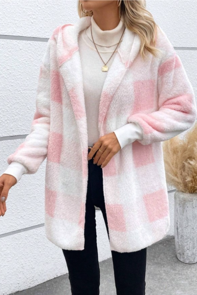 Cardigan tricoté à carreaux larges bicolore manteau chic