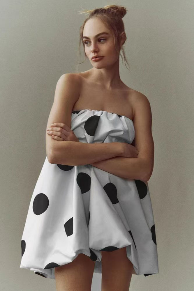 Vestito Mini Attillato Senza Spalline a Pois Sexy