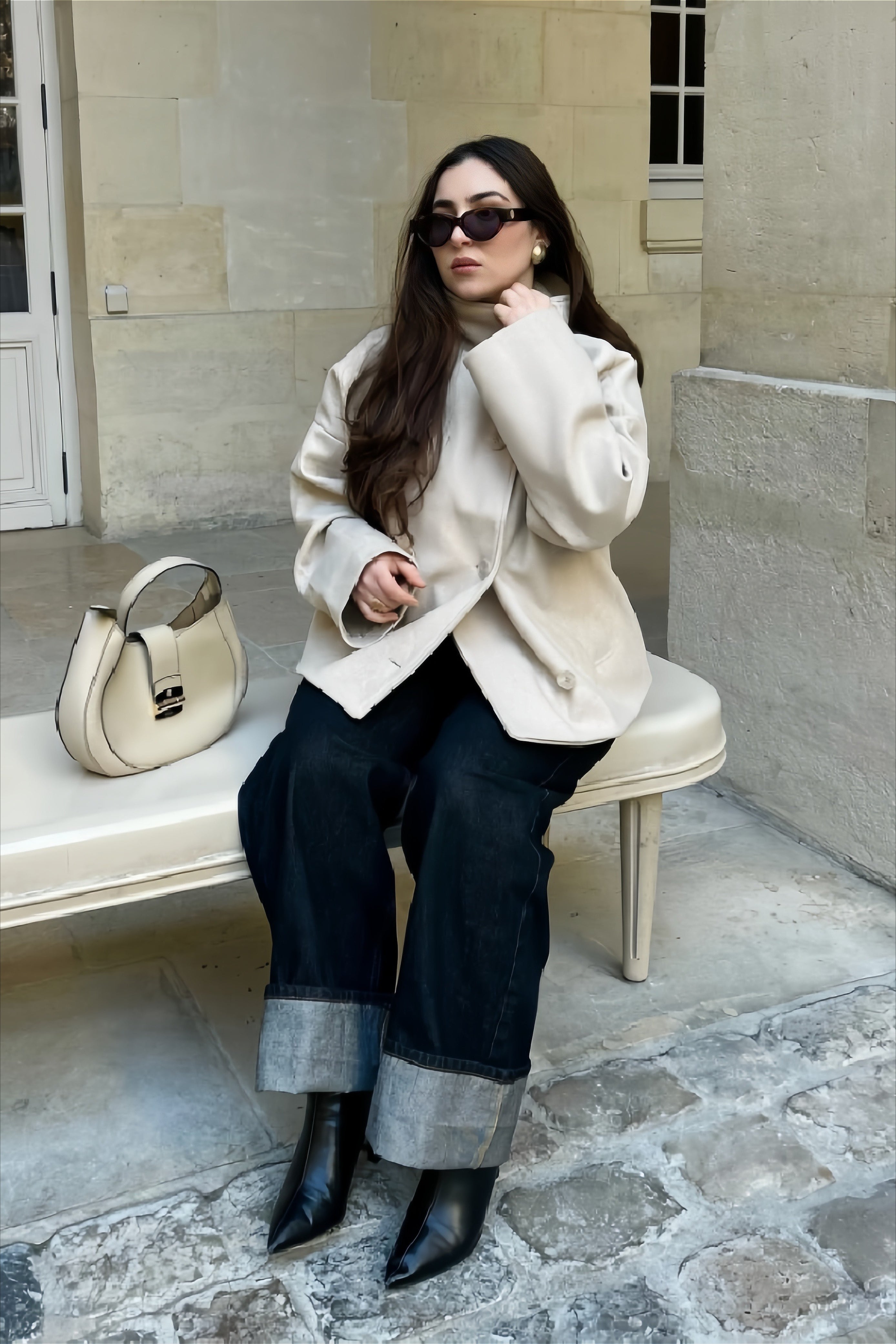 Chic Solid Wool Button High Collar Coat