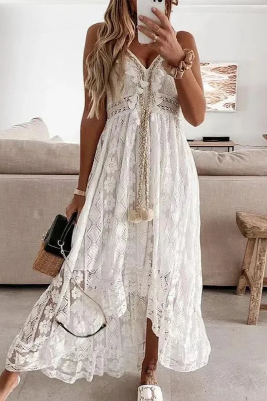 Vestido floral de verano nuevo con escote en V y tirantes de encaje